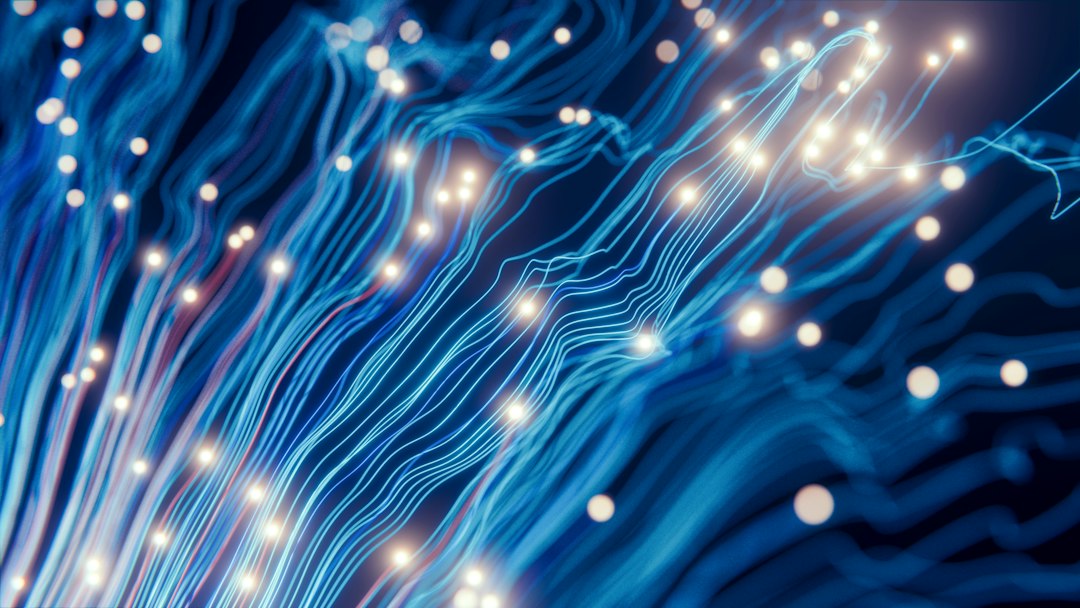 A modern, abstract image of a glowing blue neural network on a dark background, representing artificial intelligence and complex data connections.